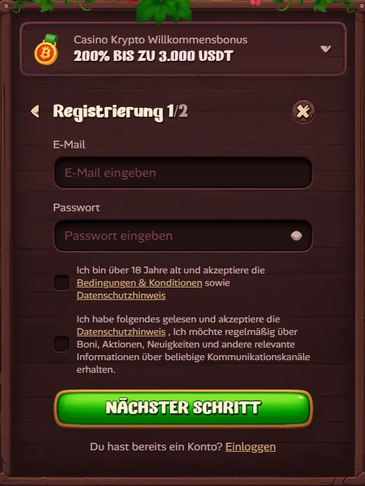 Registrierungsprozess im Roostino Casino